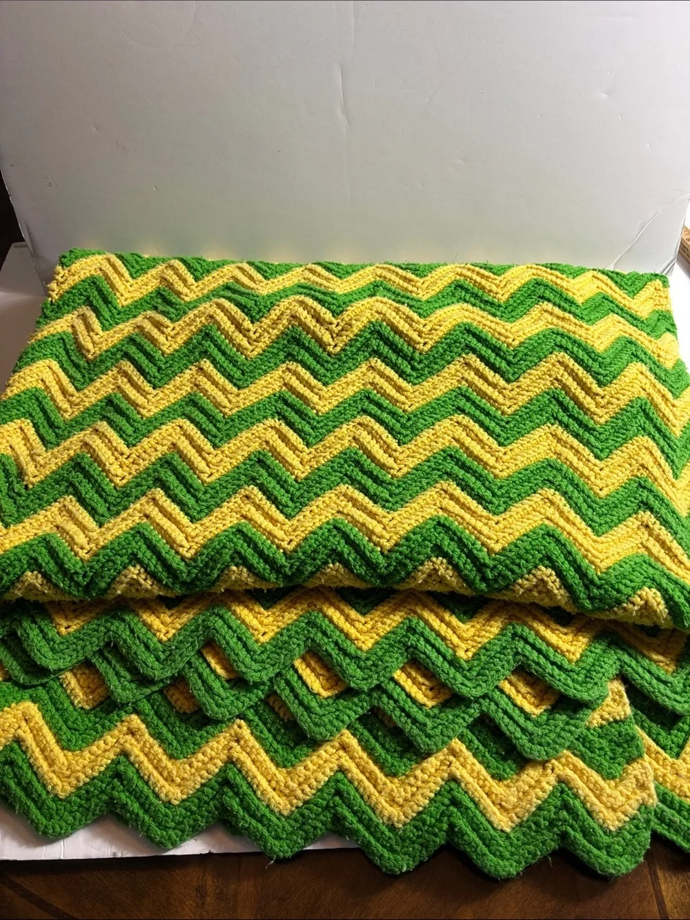 Handmade Green and Yellow Chevron Throw Blanket - 48 x 80